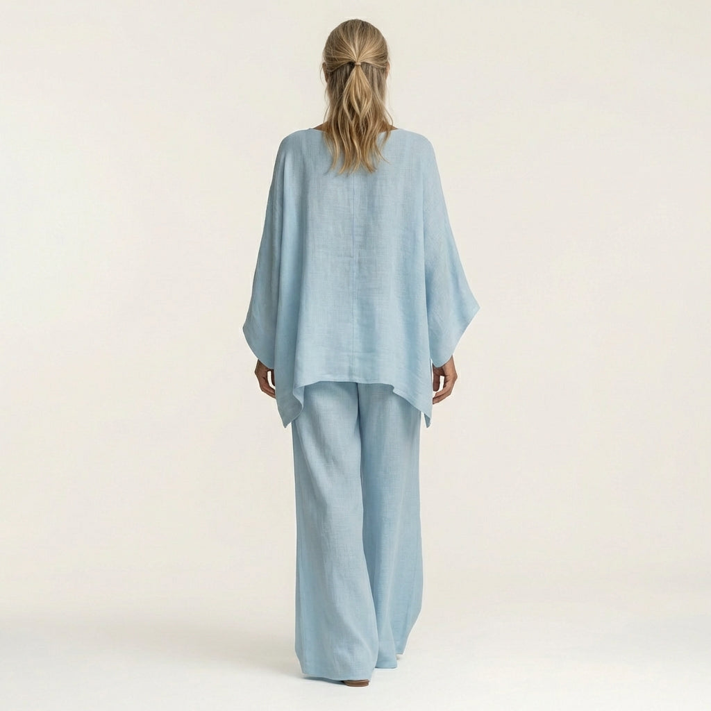 Majolie | Linen Blend Top and Trousers Two-Piece Set