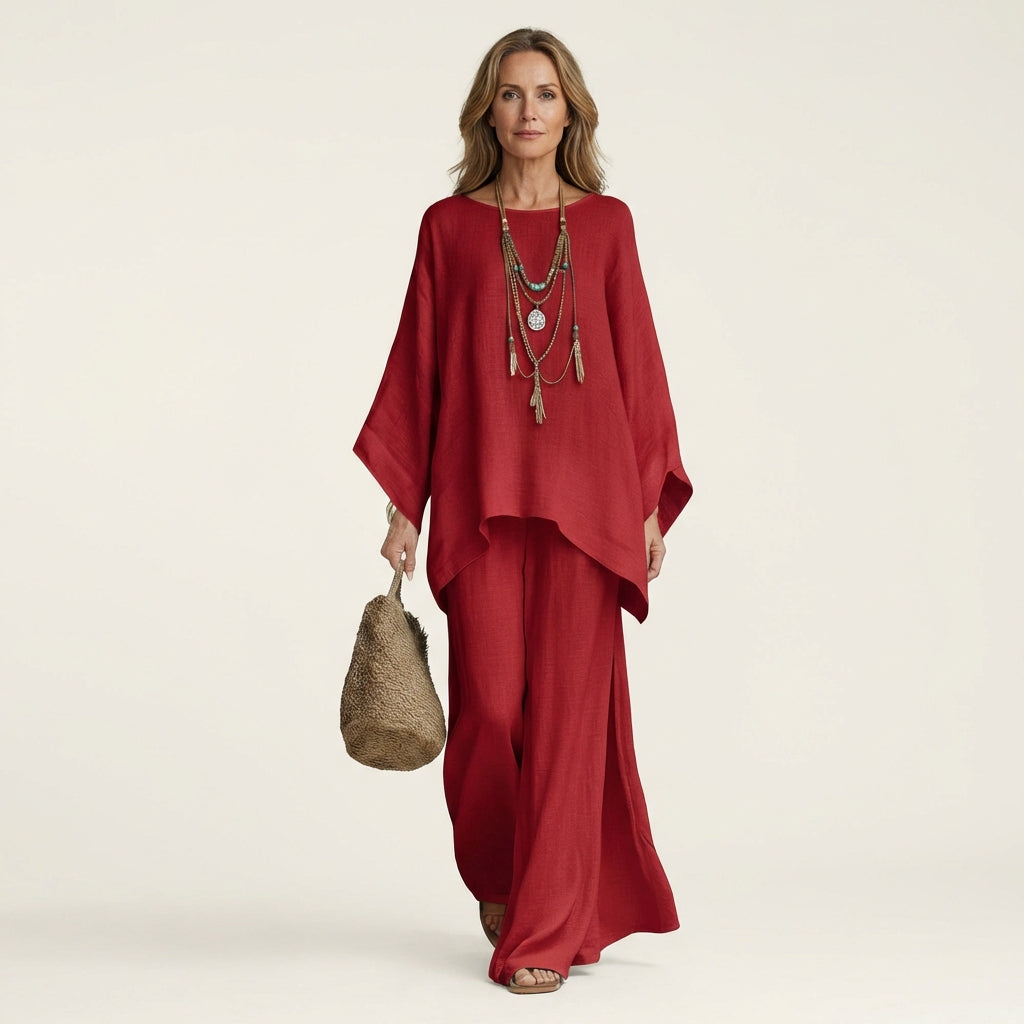 Majolie | Linen Blend Top and Trousers Two-Piece Set