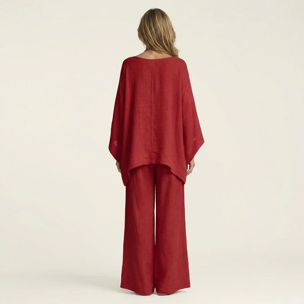 Majolie | Linen Blend Top and Trousers Two-Piece Set