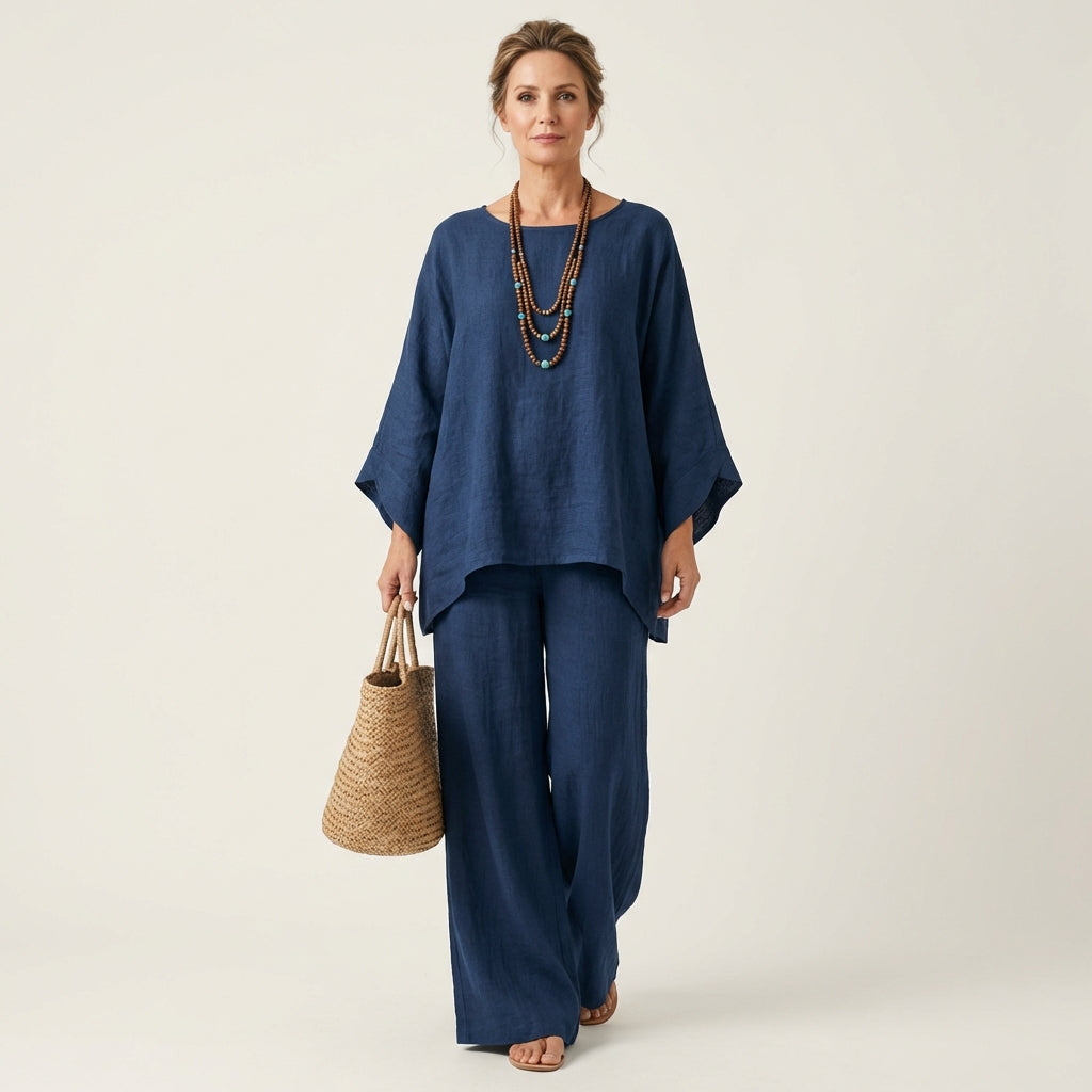 Majolie | Linen Blend Top and Trousers Two-Piece Set