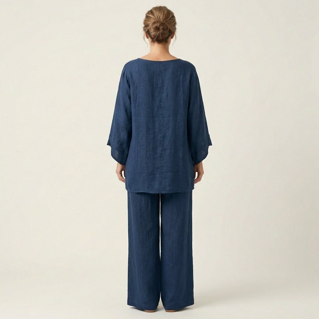Majolie | Linen Blend Top and Trousers Two-Piece Set