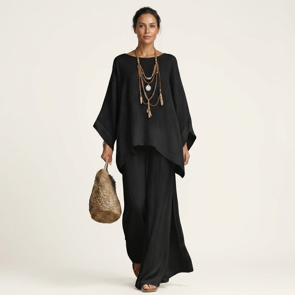 Majolie | Linen Blend Top and Trousers Two-Piece Set