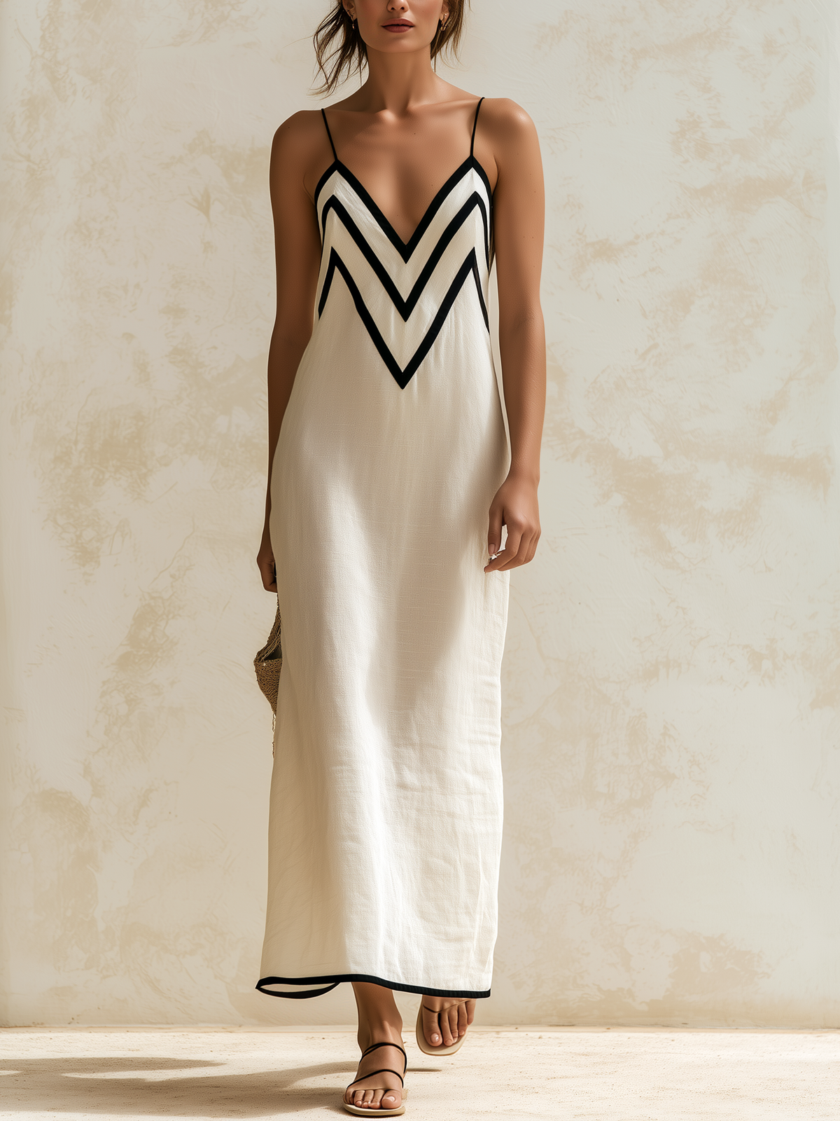 Marisa | Contrast-Trim Chevron Maxi Dress