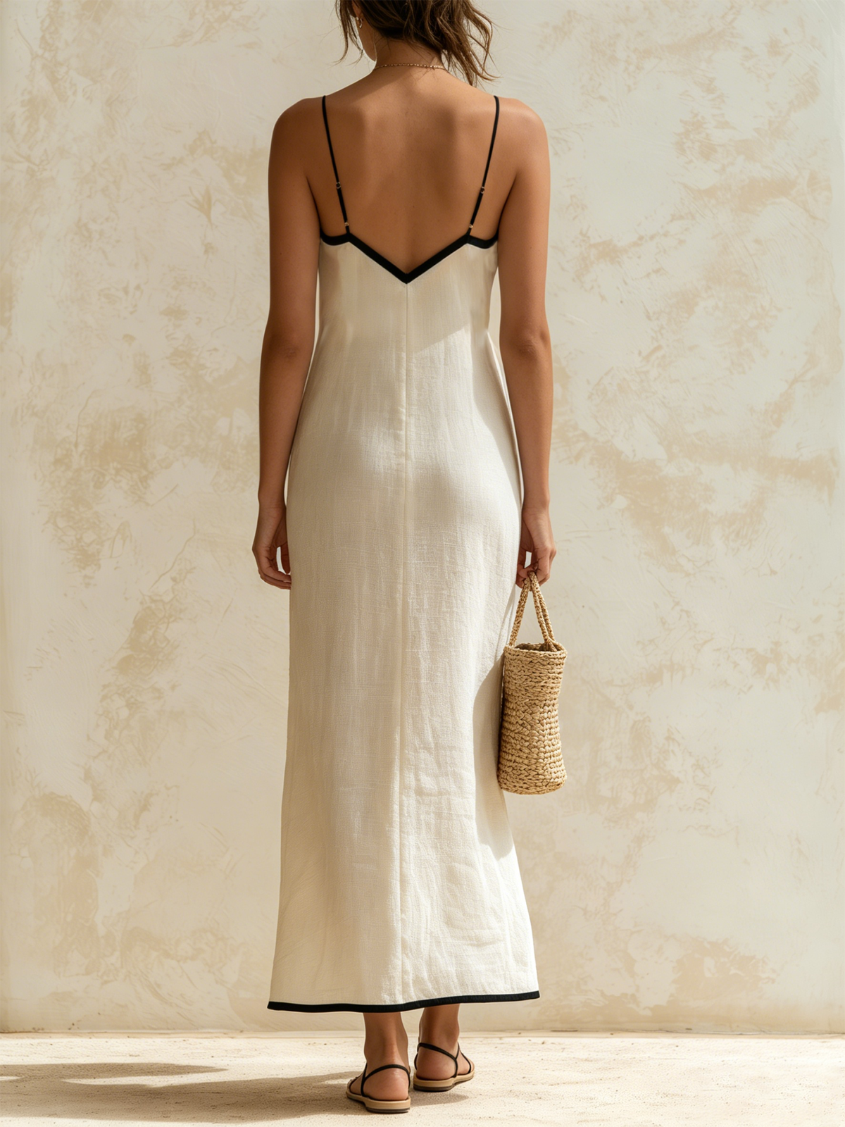 Marisa | Contrast-Trim Chevron Maxi Dress