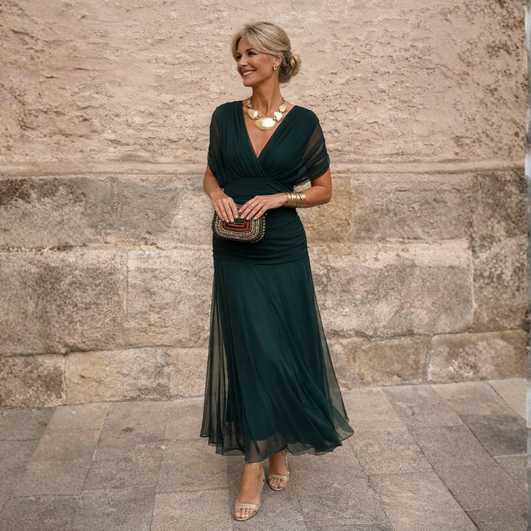 Mikaela | Off-Shoulder Draped Chiffon Maxi Dress