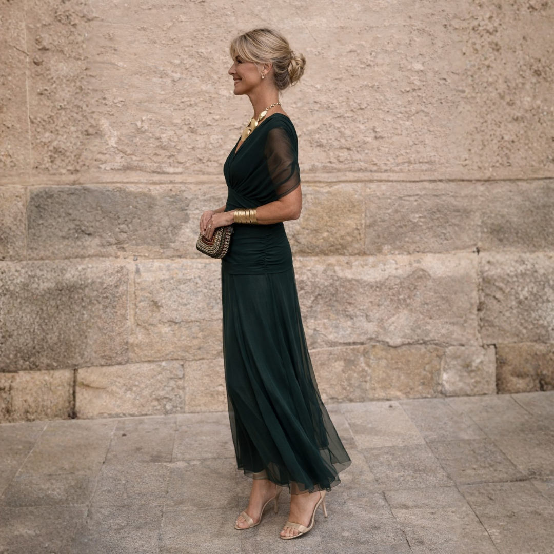 Mikaela | Off-Shoulder Draped Chiffon Maxi Dress