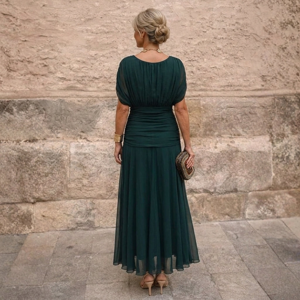 Mikaela | Off-Shoulder Draped Chiffon Maxi Dress