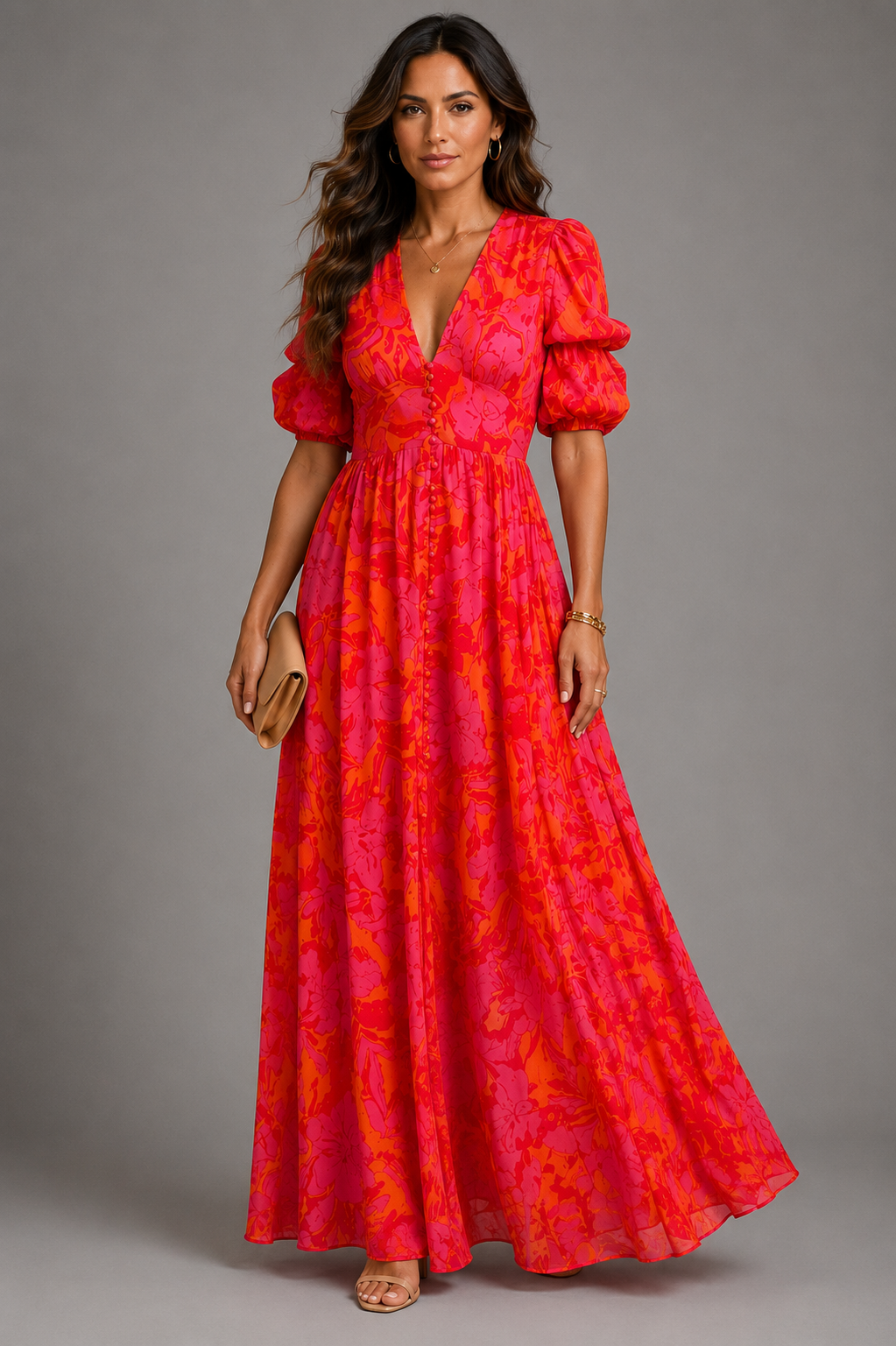 Olympe | Pink and Orange Flowing Maxi Dress