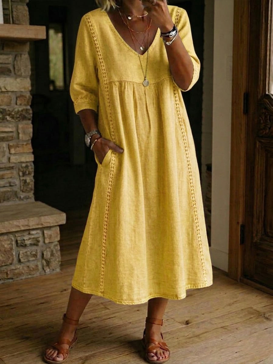 Aurélie | Relaxed Linen and Cotton Dress with Lace