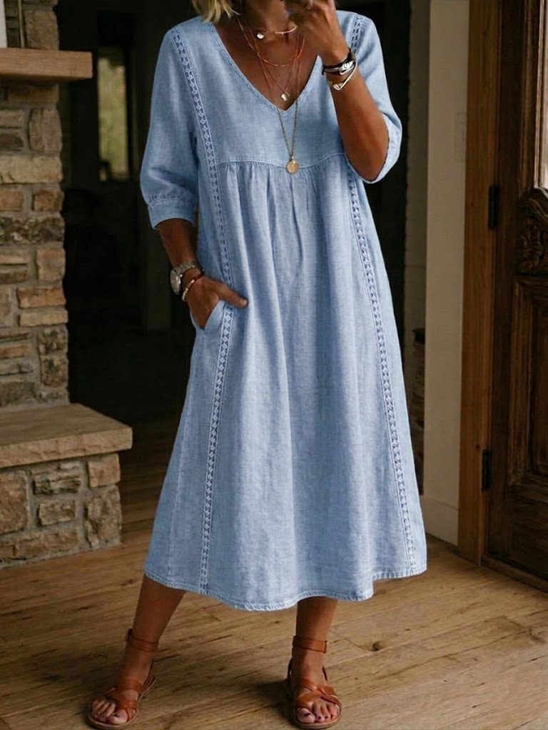 Aurélie | Relaxed Linen and Cotton Dress with Lace