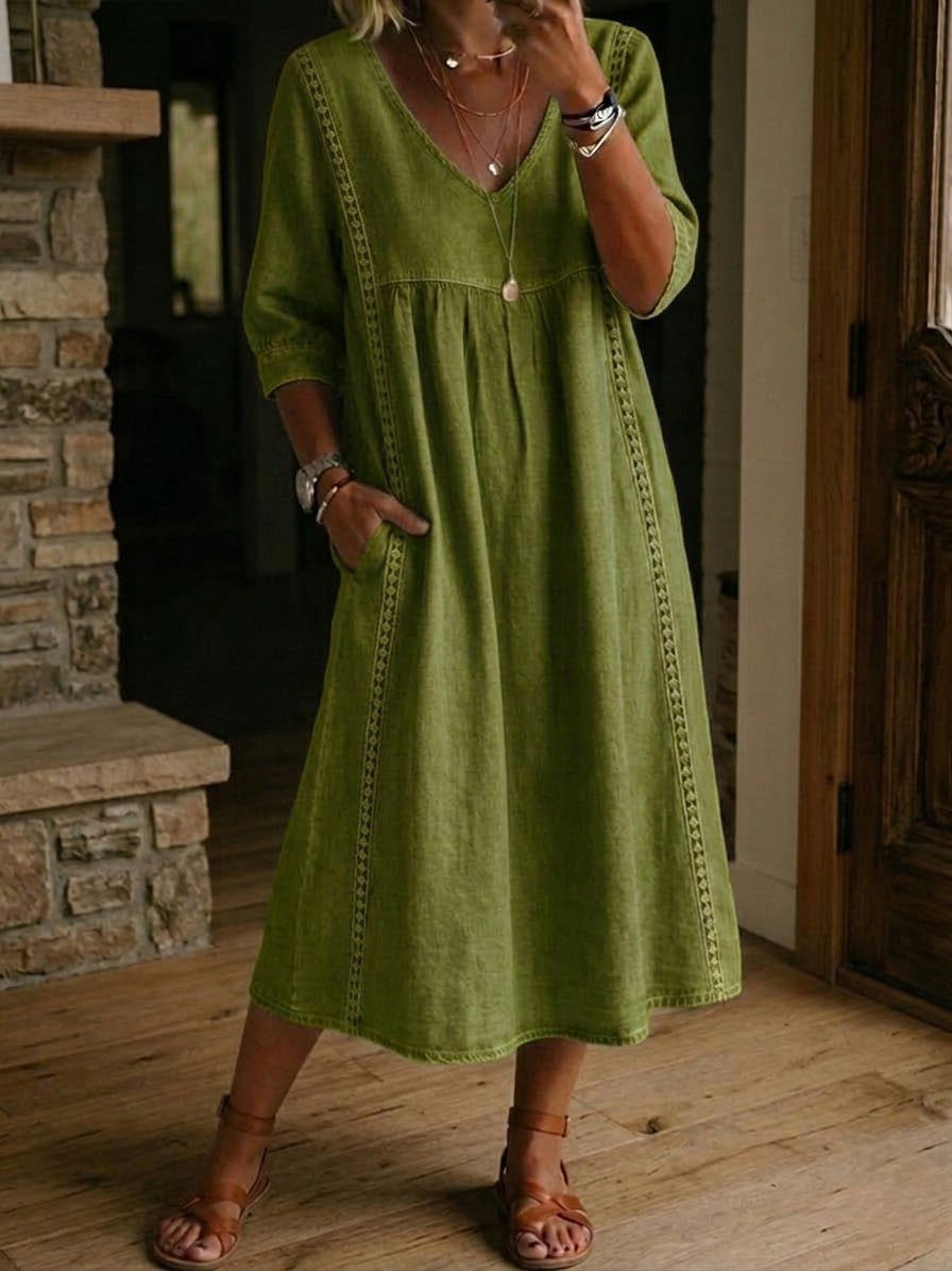 Aurélie | Relaxed Linen and Cotton Dress with Lace