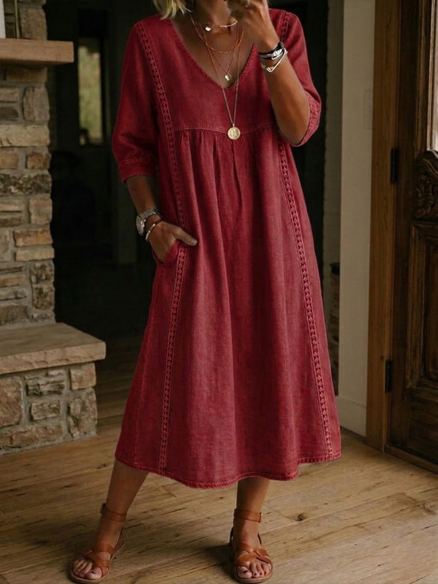 Aurélie | Relaxed Linen and Cotton Dress with Lace