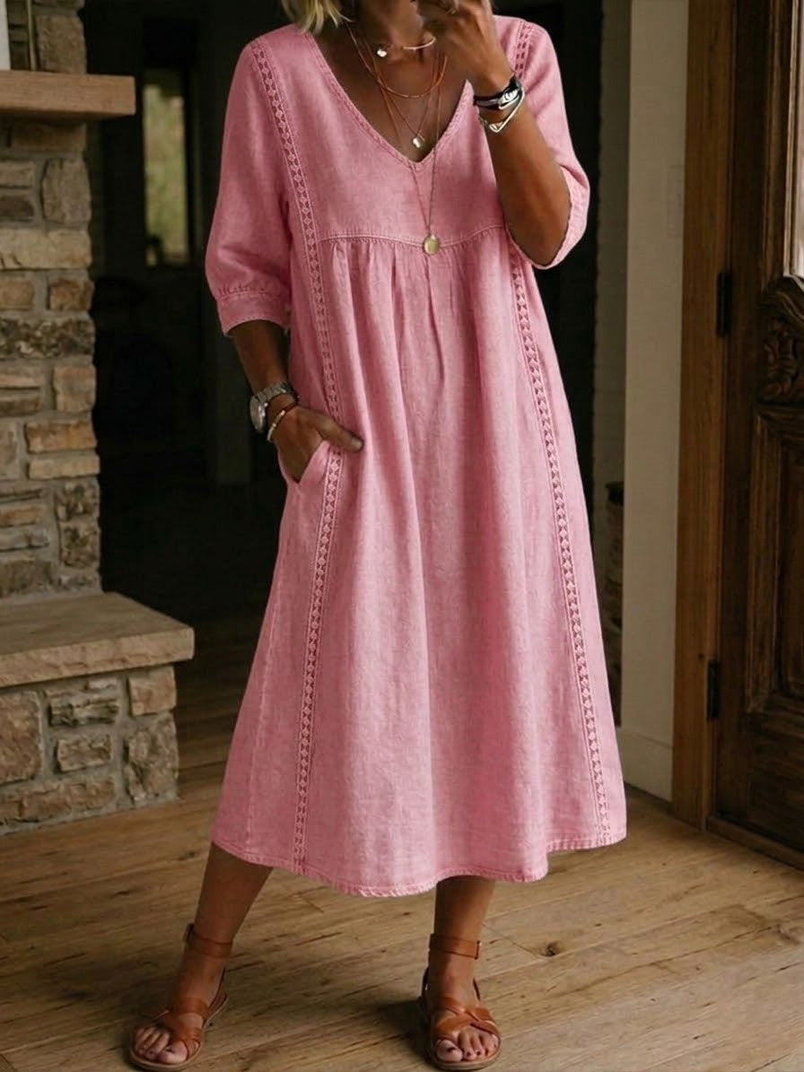 Aurélie | Relaxed Linen and Cotton Dress with Lace