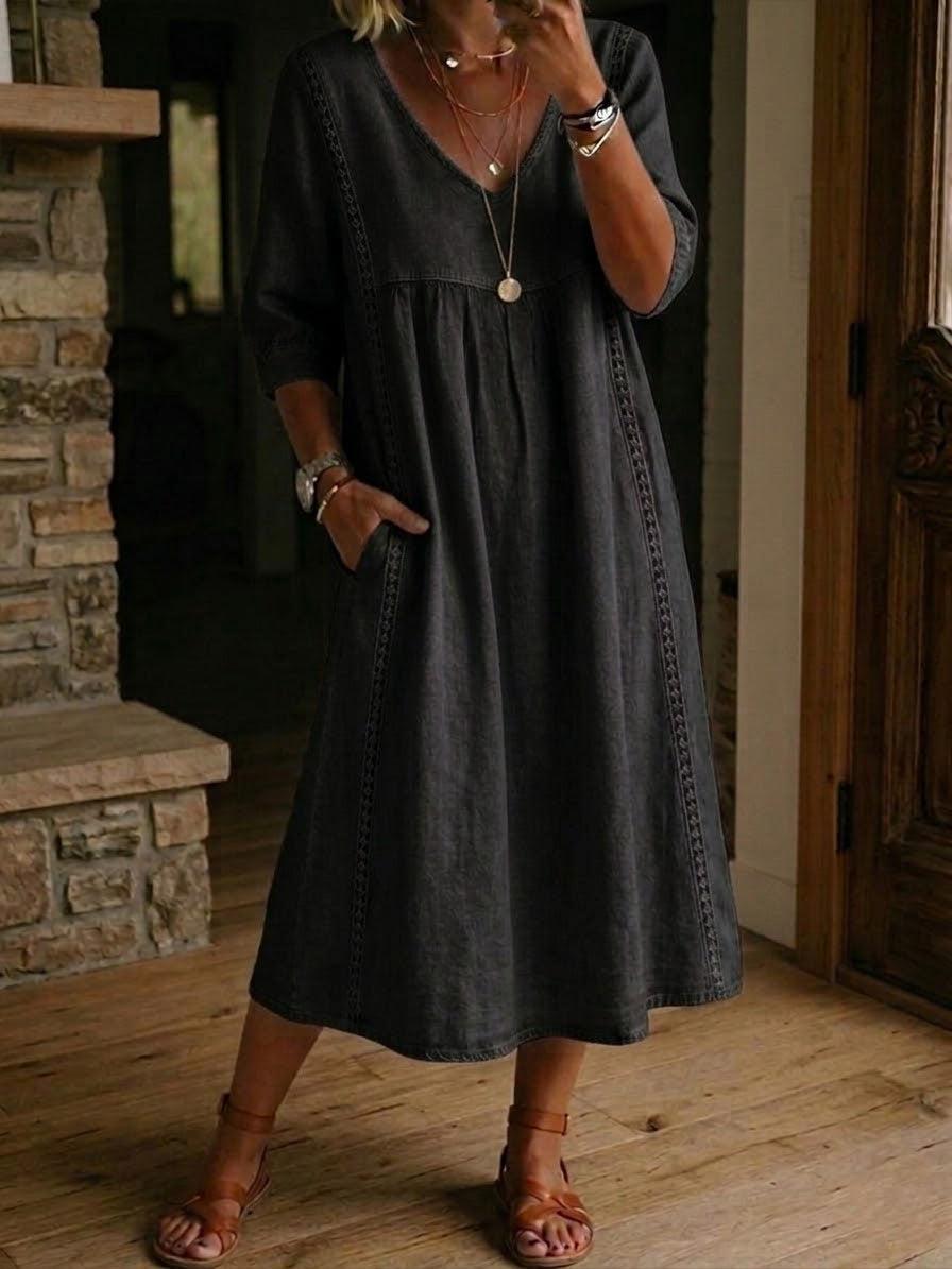 Aurélie | Relaxed Linen and Cotton Dress with Lace