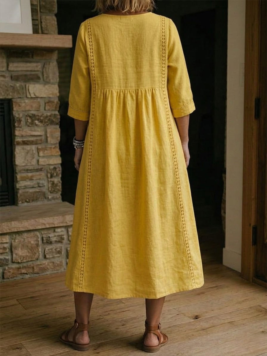 Aurélie | Relaxed Linen and Cotton Dress with Lace