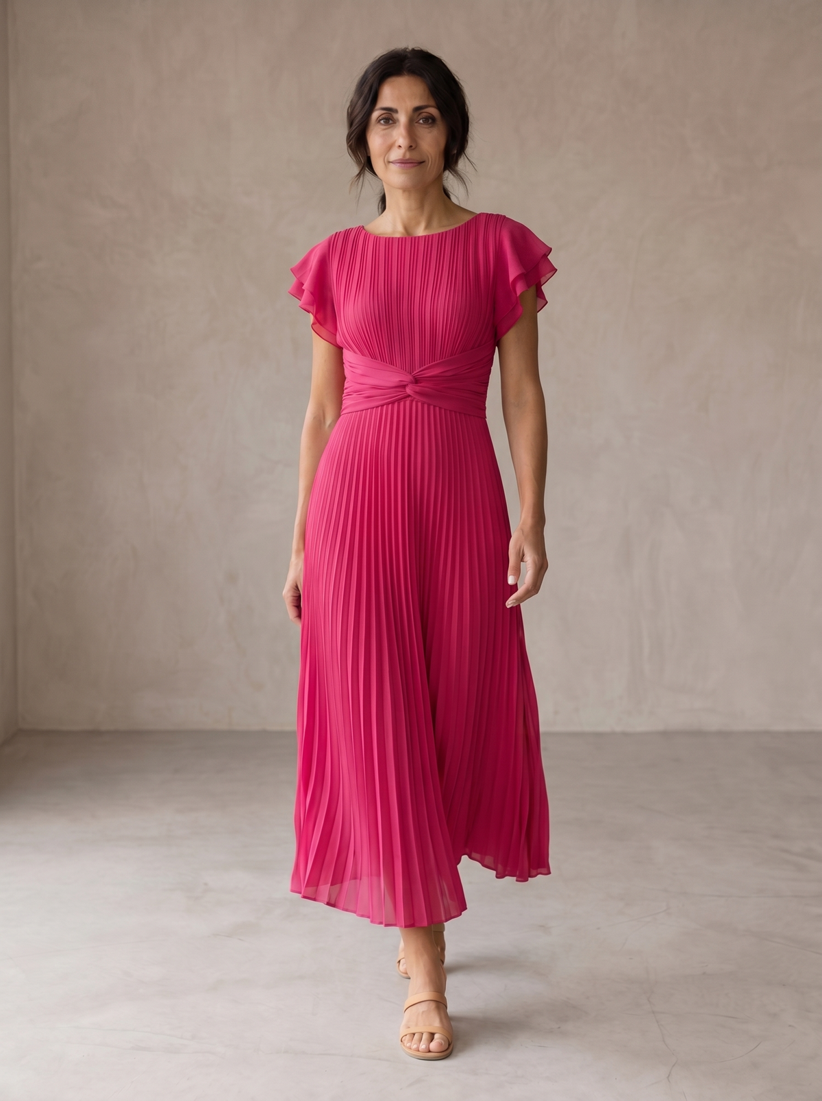 Seraphina | Pleated Viscose Maxi Dress with Tie Belt