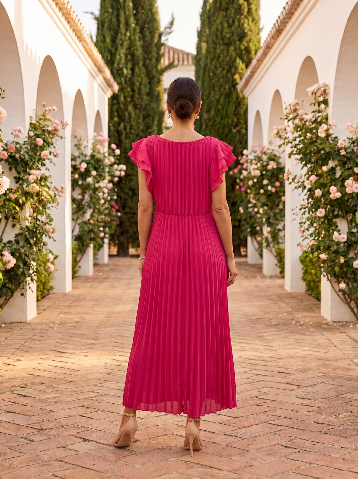 Seraphina | Pleated Viscose Maxi Dress with Tie Belt