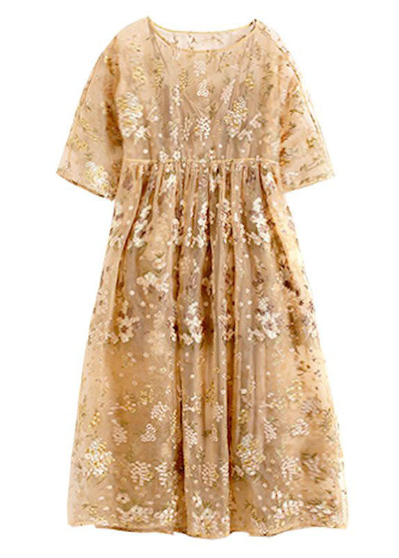 Unique | Yellow Embroidered Patchwork Tulle Maxi Dress Summer
